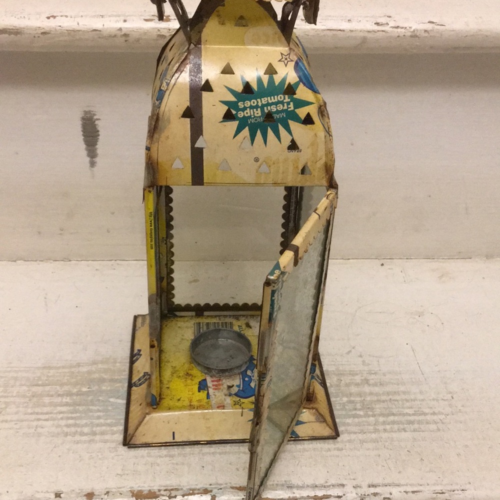 Pop Art Vintage Metal Lantern Featuring Glass Windows and Doors